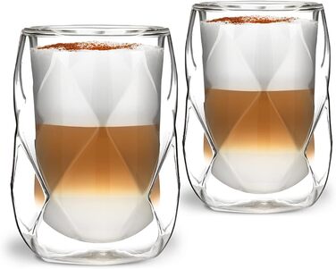 Консімо. Келихи для кави з подвійними стінками Келихи для коктейлів Склянки для води Склянка для чаю Чашка для чаю - Прозорий набір з 2 шт. (Гео, 250 мл)