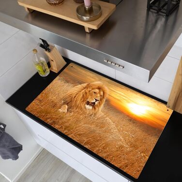 Фартух для плити, кухонний фартух, вініл, 78x52 см, декор для кухні, облицювання стіни, кришка для плити - сіро-чорна (Лев - Захід сонця, 52,7Д x 91,6Ш см)