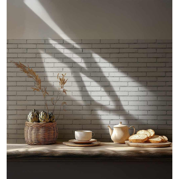 Самоклеюча кухонна панель - матова, преміальна бризкозахисна плівка 0,4 мм як доступна альтернатива склу, легке встановлення та очищення - висота 60 см - Дизайн Світло-сірий мармур 180 x 60 см (Біла плитка, Ш 60 см x В 60 см, 0,2 мм)