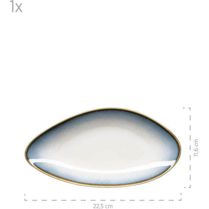 Сучасний набір посуду на 4 персони з унікальною формою та градієнтом кольорів від кремово-білого, 16 предметів у вінтажному вигляді, керамограніт (сервірувальні тарілки, синій), 931991, La Sinfonia