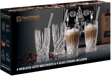 Набор из 4 стаканов для латте макиато 0,35 л с трубочками, Noblesse Nachtmann