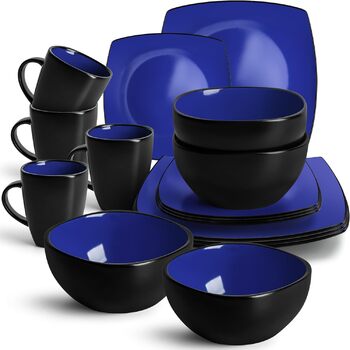 Набор посуды из 16 предметов (4 миски, 4 кофейные чашки, 4 большие тарелки, 4 маленькие тарелки) - Marsili Collection (синий)