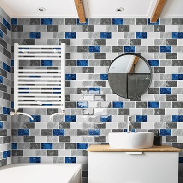 Мозаїчна плитка DEWOO 3D, наклейки на стіну, клейка плитка Metro, самоклеюча імітація плитки для кухні та ванної кімнати - штука, (30,5 x 30,5 см) (10, мармурово-синій)