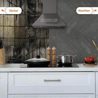 Стінові панелі IZODEKOR під мармур 60x120 см Панель для кухонного фартуха ПВХ-облицювання стін для кухні, ванної кімнати Бризкозахисна плівка для кухні Водонепроникна та термостійка (4 панелі 4 монтажних клею, залізна ручка)