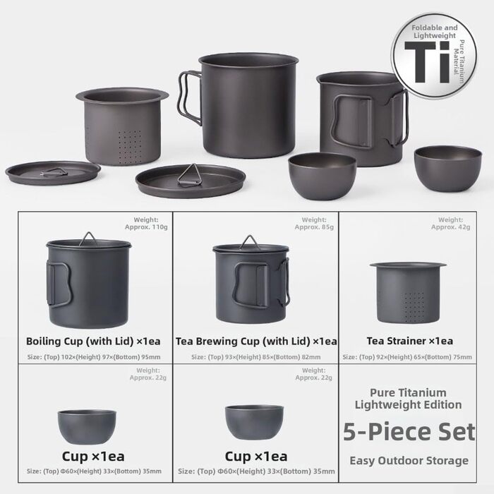 Легкий титановий похідний набір 5 предметів Posheliox