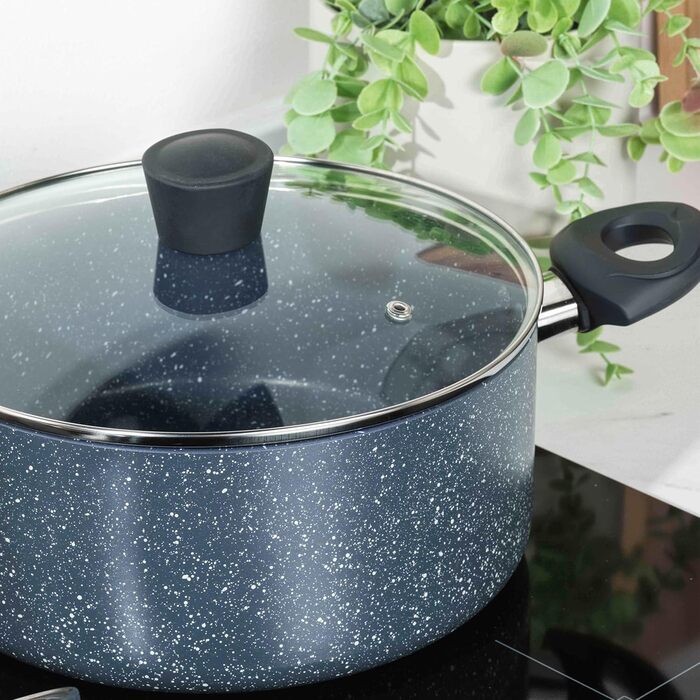 Каструля Russell Hobbs RH00845EU з антипригарним покриттям - 18 см/2 л з кришкою із загартованого скла, індукційна каструля, каструля для овочів/бульйону з бакелітовою ручкою та термостійким зовнішнім покриттям, камінь Nightfall (4,5 літра)