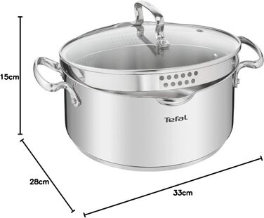 Кастрюля 5 л из нержавеющей стали со стеклянной крышкой 24 см Duetto+ Tefal