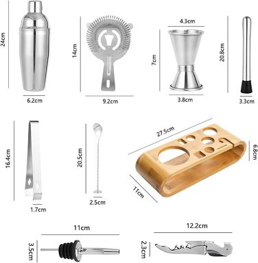 Набір бармена з бамбуковою підставкою 9 предметів Generic