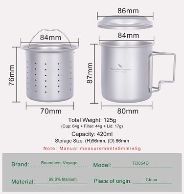 Титанова кружка з ситечком для чаю та кришкою 420 мл iBasingo