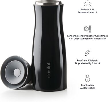 Термокружка Blumtal - Дорожня кружка з нержавіючої сталі - Герметична ізольована кружка для гарячих/холодних напоїв - Кружка з отвором на 360 - Термокружка із застібкою швидкого закриття - Кавова кружка - Рожева (380 мл, 07 - Чорна)