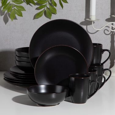 Столовый сервиз из керамогранита, набор посуды vancasso MODA, винтажный вид, комбинированный сервиз из 40 предметов с 8 тарелками, тарелками для тортов, суповыми тарелками, мисками и чашками каждая (черный, комбинированный сервиз 20 предметов)