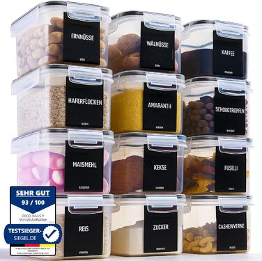 Набор из 12 контейнеров для хранения 800 мл, прозрачный/черный Deco haus