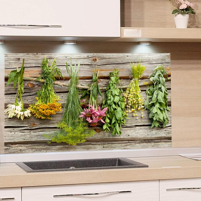 Стеклянный фартук кухонный с травами и цветами 60 х 60 см GRAZDesign