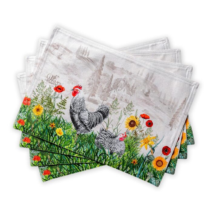 Бавовняні килимки, набір з 4 шт. , декоративні килимки, пасхальні килимки, що праються, для свят, вечерь, весни, літа (33 см x 48 см) (025 - Basse Cour), 39Hermine, 100