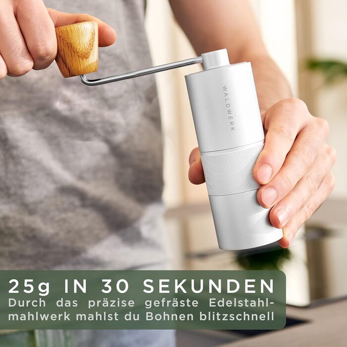 Ручная кофемолка из нержавеющей стали с деревянной ручкой WALDWERK