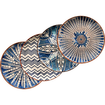 Предметів для 4 осіб у мавританському стилі, набір тарілок з різними вінтажними візерунками в білому та синьому кольорах, керамограніт (набір тарілок), 934017 Iberico Blue 12