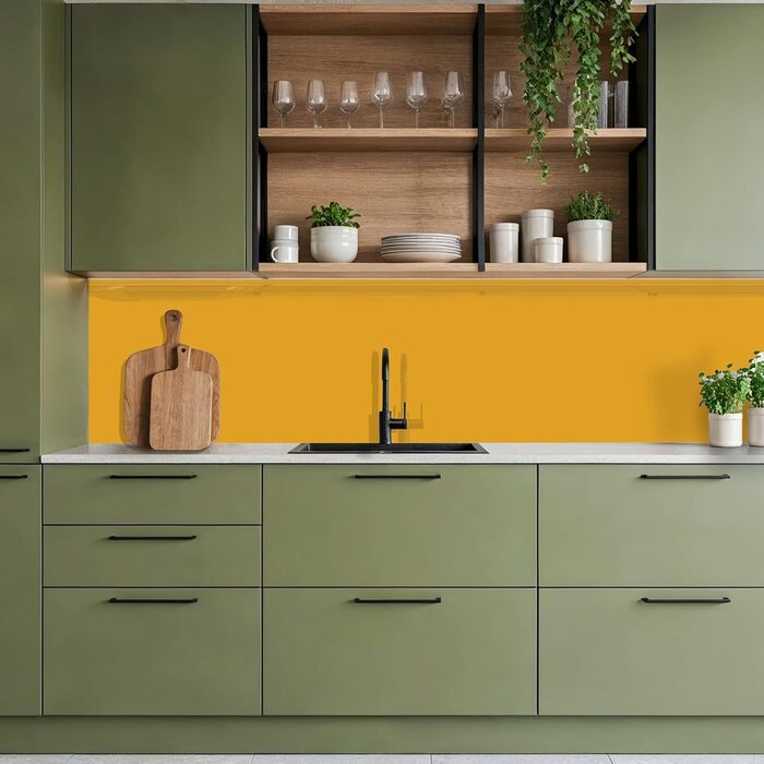 Кухонний фартух 60x250 см, самоклеючий фартух, кухонний фартух, кухонний фасад, самоклеючі кухонні фартухи - Осінь (Охристо-жовтий - Однотонний, 60 x 500 см)