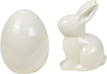 Набір пасхальних яєць та пасхального зайчика Heitmann Deco керамічна пасхальна прикраса з порцеляновим ефектом, для встановлення, біла, приблизно 12,5 x 10,5 x 8 см
