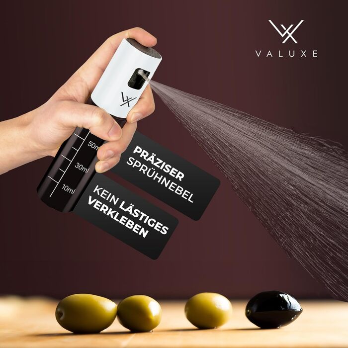 Масляний розпилювач VALUXE для кулінарної олії та оцту зі склом для захисту від ультрафіолету та розпилювальним фільтром - Пляшка для розпилення олії з нержавіючої сталі в білосніжному кольорі - точний розпилювач оливкової олії, масляний розпилювач, розпи