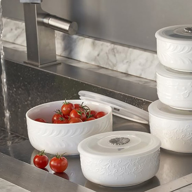 Миска с силиконовой крышкой La Porcellana Bianca INTAVOLA Bows, фарфор, диам. 15 см