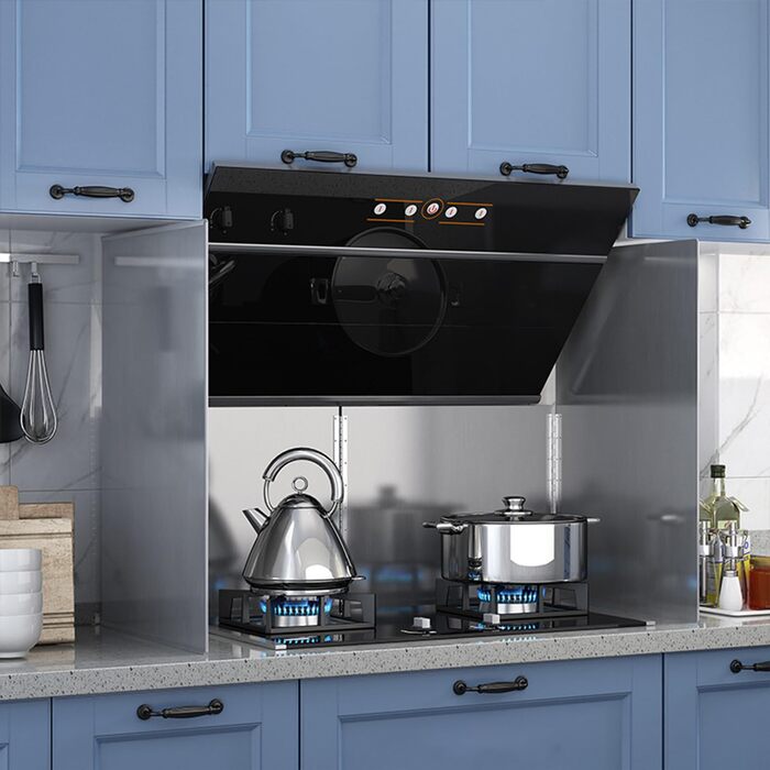 Складаний настінний кухонний бризкозахисний екран, кухонна пластина для бризок, захист від бризок з антипригарним покриттям, легко миється, для щоденного приготування їжі (чотирисекційний складний (бічне всмоктування), 90*38*70*45 см)