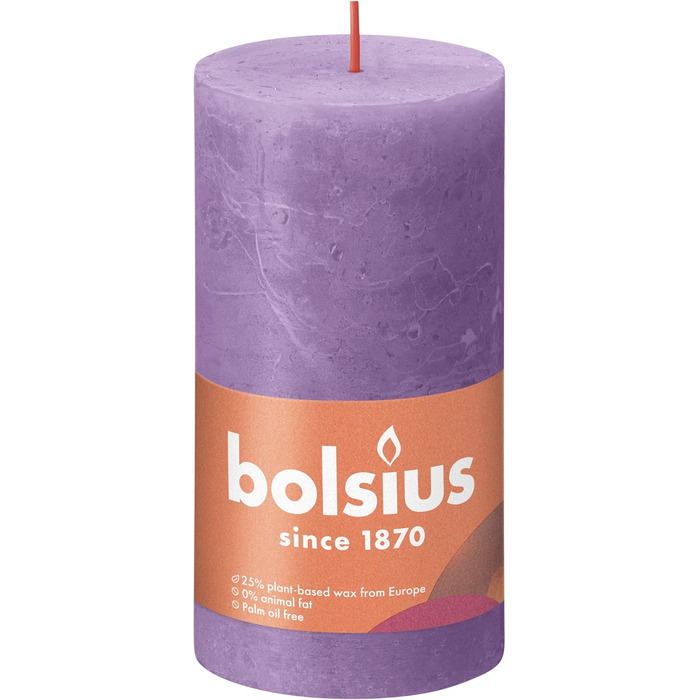 Свічки Bolsius Rustic Pillar - Оливково-зелені - Набір з 4 шт. - Декоративні побутові свічки - Час горіння 60 годин - Без запаху - Натуральний рослинний віск - Без пальмової олії - Оливково-зелені (13 x 7 см, Фіолетові)