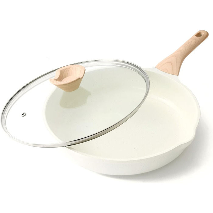 Сковорода 32 см зі скляною кришкою, біла Kordisen