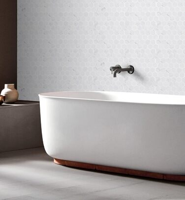 Мармурова мозаїчна плитка для кухонного фартуха, підлоги у ванній кімнаті, колекція шестикутників 5,1 см, шестикутник 5,1 см x 5,1 см, 30,5 см x 30,5 см x 1,6 см, шліфована (коробка з 5 аркушів) (Коробка з 5 аркушів, біла)