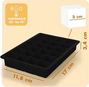 Силіконові формочки для льоду Blumtal, набір з 3 шт. - форма для льоду на 24 кубики з кришкою - силіконова форма для льоду без бісфенолу А - форма для льоду, безпечна для харчових продуктів - сіро-блакитна великі кубики (чорна, великі кубики)