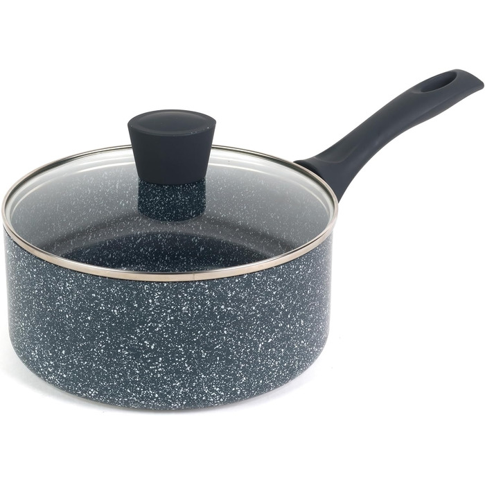 Каструля Russell Hobbs RH00845EU з антипригарним покриттям - 18 см/2 л з кришкою із загартованого скла, індукційна каструля, каструля для овочів/супу з бакелітовою ручкою та термостійким зовнішнім покриттям, камінь Nightfall (2,6 літра)