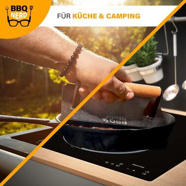 Чавунний прес для м'яса 21 x 11 см з дерев'яною ручкою, квадратний BBQ Nerd