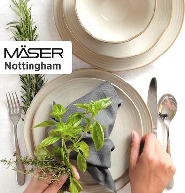 Набор винтажной посуды MSER серии 931818 Nottingham на 4 персоны, сервиз для завтрака из 12 предметов с неправильными круглыми формами в стиле ретро, керамогранит