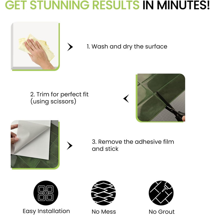 Самоклеюча плитка для кухонного фартуха 30,5 х 30,5 см 10 шт WoStick