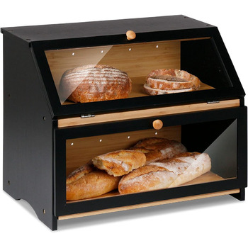 Двухуровневая бамбуковая хлебница 39 x 25 x 32 см, черная Leader Accessories