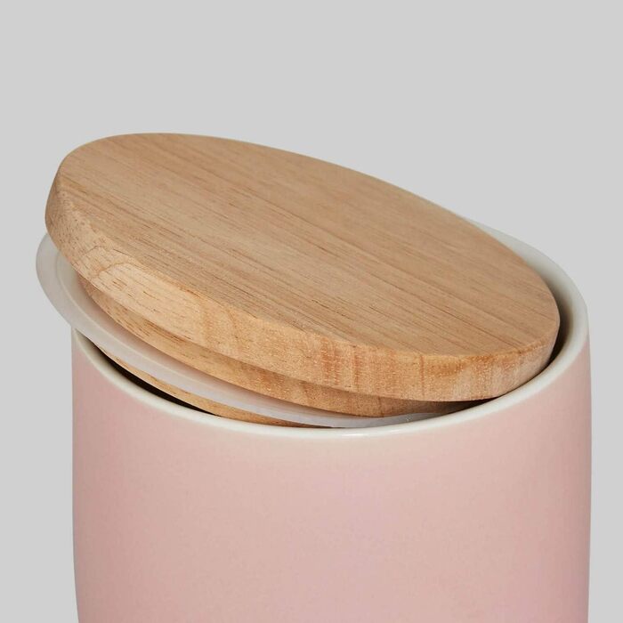 Керамические банки для хранения 2 шт. - Mness aptieka Набор с деревянной крышкой Sweet Scandi, крышка из резинового дерева, ящики для хранения, коробки для хранения продуктов ( розовый 10x18см)