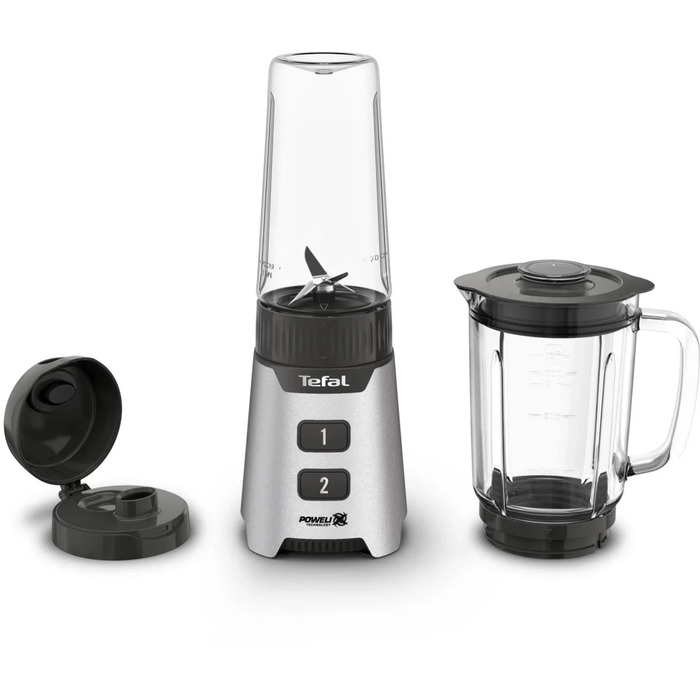 Tefal Блендер стационарный Minimix Glass 400Вт, чаша-700мл, емкость для полосы to go, стекло, серый