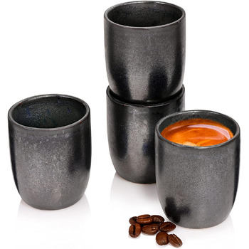 Співачка Набір кавових кухлів Tombey з кераміки, ручної роботи, набір чашок для кави з 4 предметів, сучасний дизайн 300 мл (чашка еспресо 4 шт.)