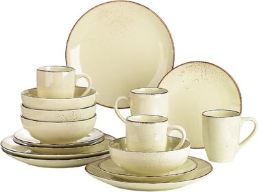 Набір посуду Vancasso на 12 осіб, набір керамічного посуду Navia, комбінований набір із 48 предметів обідні тарілки, салатниці, миски та чашки, вінтажний вигляд, натуральний дизайн (набір із 16 предметів, кремовий)