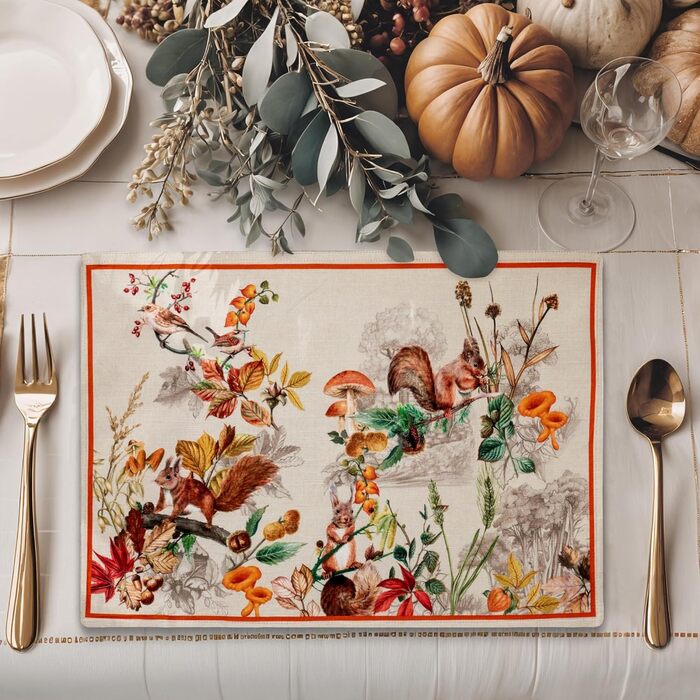 Бавовняні килимки для серветок, набір з 4 шт. , декоративні килимки для серветок, пасхальні килимки, що миються, для свят, вечерь, весни, літа (33 см x 48 см) (12 - Recolte), 39Hermine 100