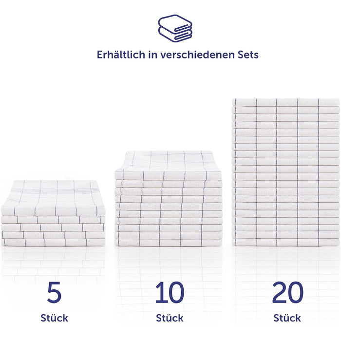 Набір кухонних рушників преміум-класу Blumtal з 10 предметів - Високоякісні кухонні рушники, 100 бавовна, синій у клітинку, 50x70 см, 10 предметів, синій