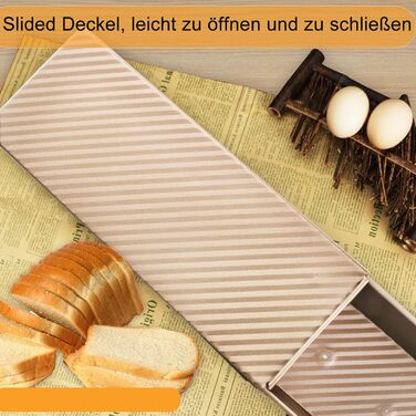 Форма для выпечки тостов 1000 г с крышкой, ‎33 x 13 x 12 см золотистая Hikaproligt