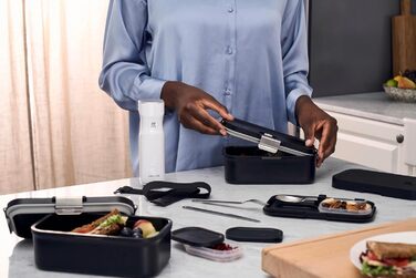 Ланч-бокс ZWILLING FRESH & SAVE з собою, включаючи столові прибори з нержавіючої сталі, ударостійкий, з функцією вакуумування, чорний