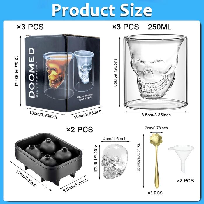 Набор из 10 предметов включает в себя 3 стакана с изображением черепа BITEFU