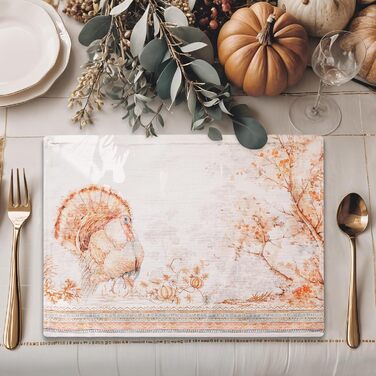 Бавовняні килимки для серветок, набір з 4 шт. , декоративні килимки для серветок, пасхальні килимки, що миються, для свят, вечерь, весни, літа (33 см x 48 см) (24 - Подяки), 39Hermine 100