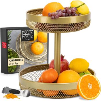 Підставка для фруктового торта Moritz & Moritz металева - підставка для торта з фруктовим кошиком - підставка для торта з фруктовою мискою (золота, кругла)
