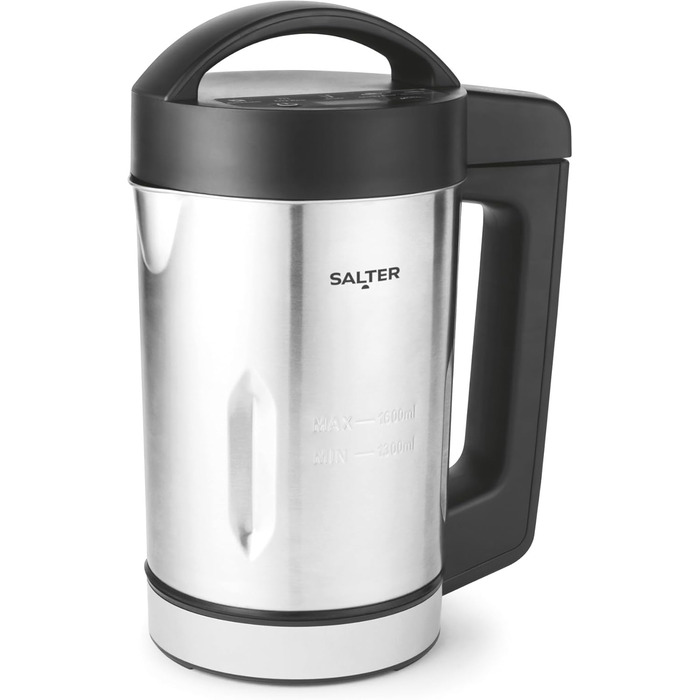 Цифрова суповарка Salter EK5118V2FVDE - 1,6 л, суп, ідеально підходить для приготування великих порцій, 5 налаштувань (гладкий, густий, напої, підтримка тепла, змішування/очищення), датчик переповнення, 900 Вт, алюміній, синя штекер ЄС