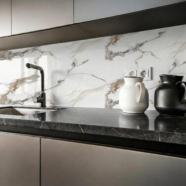 Стінові панелі IZODEKOR під мармур 60x120 см Фартух для кухні ПВХ-облицювання стін для кухні, ванної кімнати Бризкозахисний екран для кухні Водонепроникний та термостійкий (4 панелі, Едемський сад)