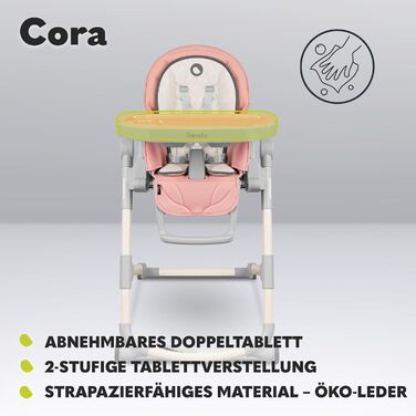Стільчик для годування LIONELO Cora, регульований стільчик для годування, знімний піднос, нековзний, від 6 до 36 місяців, 5-точковий ремінь безпеки, максимальне навантаження 15 кг (рожевий, стандартний)