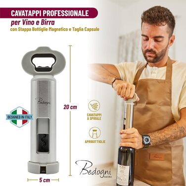 Штопор для вина та пива з магнітним утримувачем кришок Bedogni Reggio Emilia