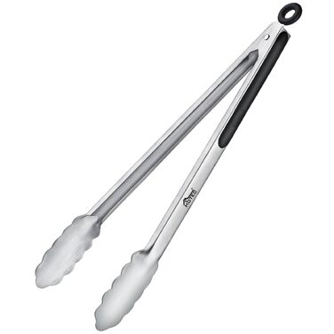 Щипці для гриля HOTEC з нержавіючої сталі з термостійкою силіконовою ручкою, металеві щипці, що замикаються, нековзне покриття, 23 см та 30,5 см (чорні) (чорні)